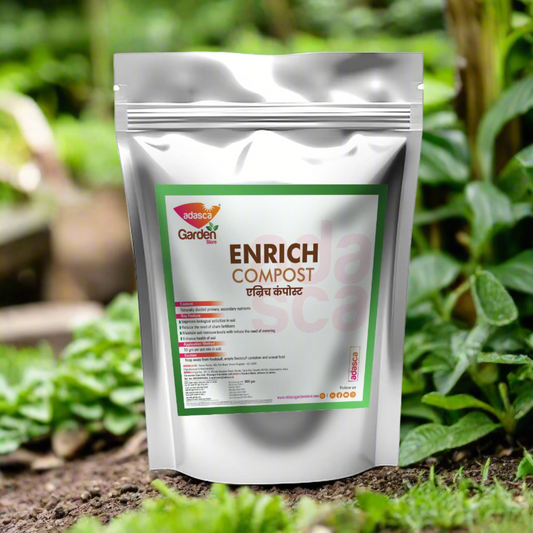 Enrich Compost Organic Carbon, NPK, Calcium, Magnesium, Sulphur, Manganese, Zinc, Iron, Boron, Copper. Improves biological activities in home kitchen garden soil